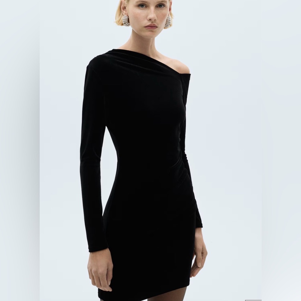 MANGO ASYMMETRIC VELVET DRESS